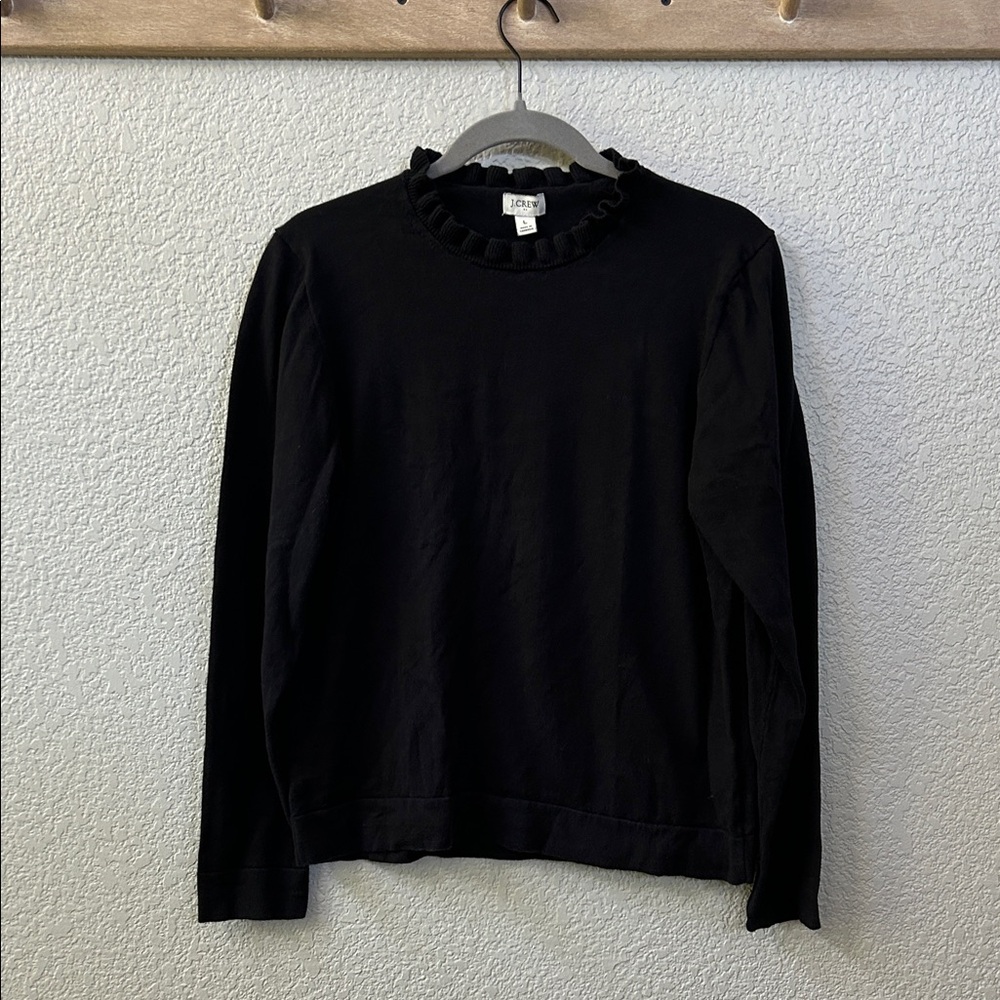 J. Crew Black Ruffle Neck Cotton Sweater